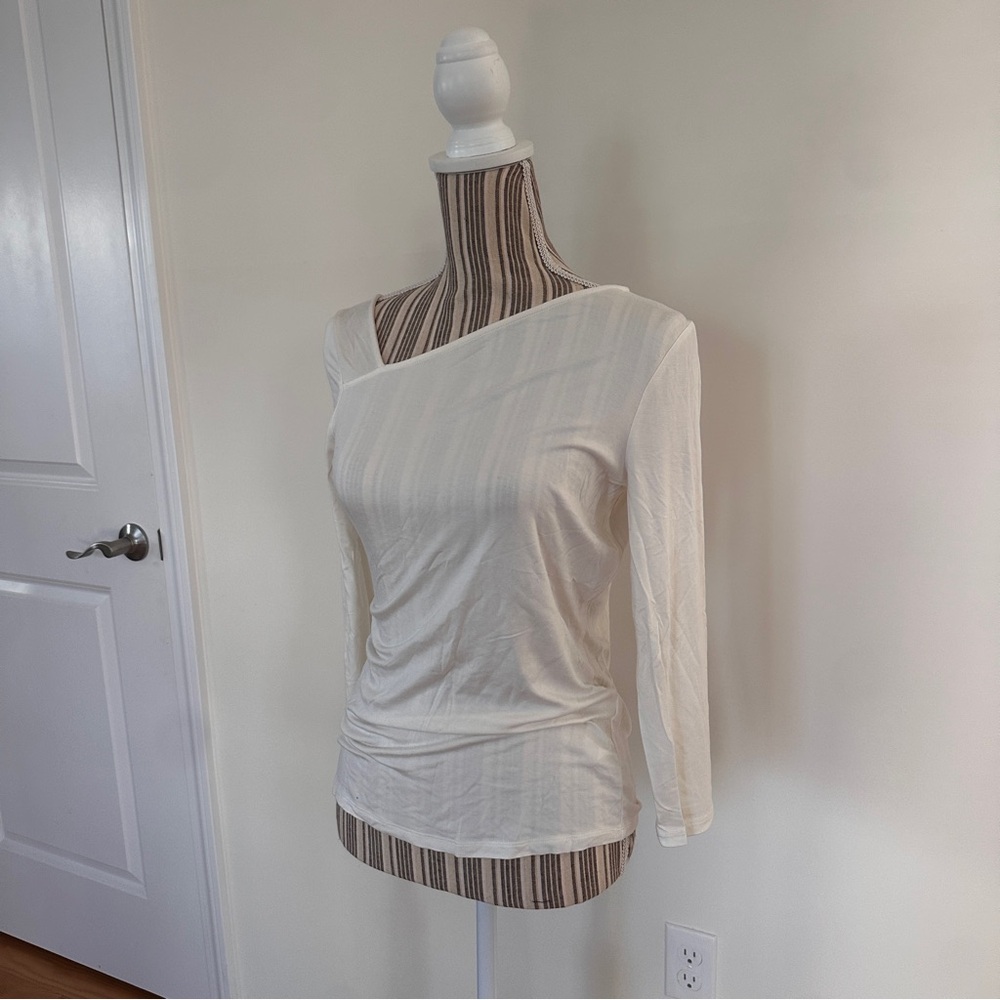 Donna Karan Elegant Asymmetrical Off Shoulder White Top